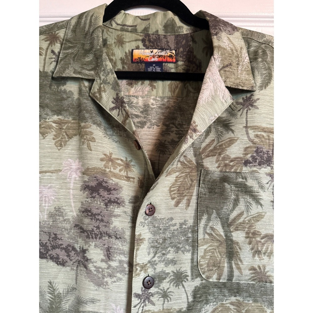 Coastal Vacation Havana Jacks Cafe Silk Palm Tree Button Down‎ Shirt M